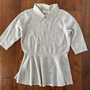 La Vila Milano Knit Gray Collared Peplum Top